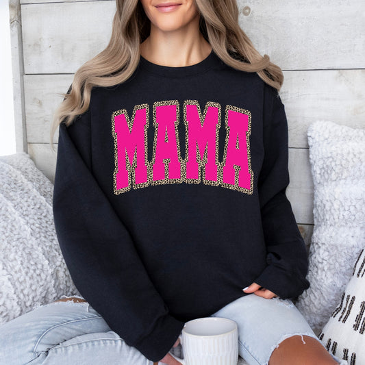 Black & Hot Pink Leopard Mama Sweatshirt