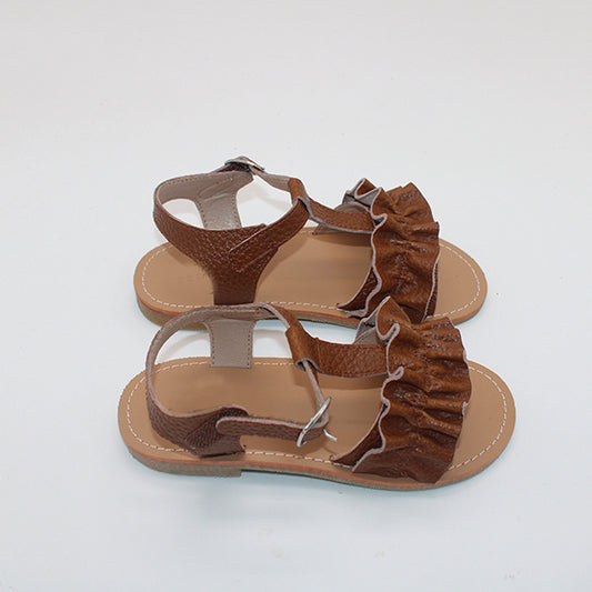 Weathered Brown Ruffle Sandals