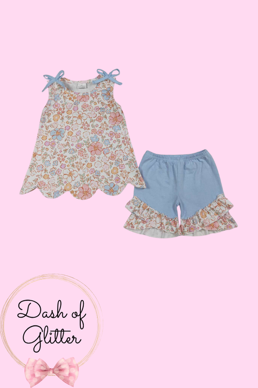 Blue Floral Short Set