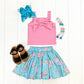 Turquoise & Pink Floral Skirt Set