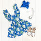 Blue & White Floral Suspender Skirt Set