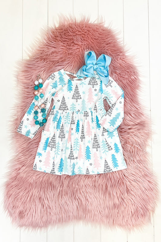 Blue & Pink Christmas Tree Dress