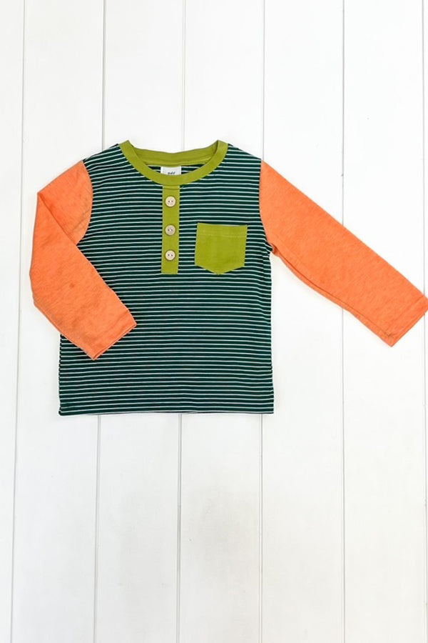Orange & Olive Stripe Pocket Shirt