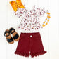 Burgundy Floral Denim Short Set