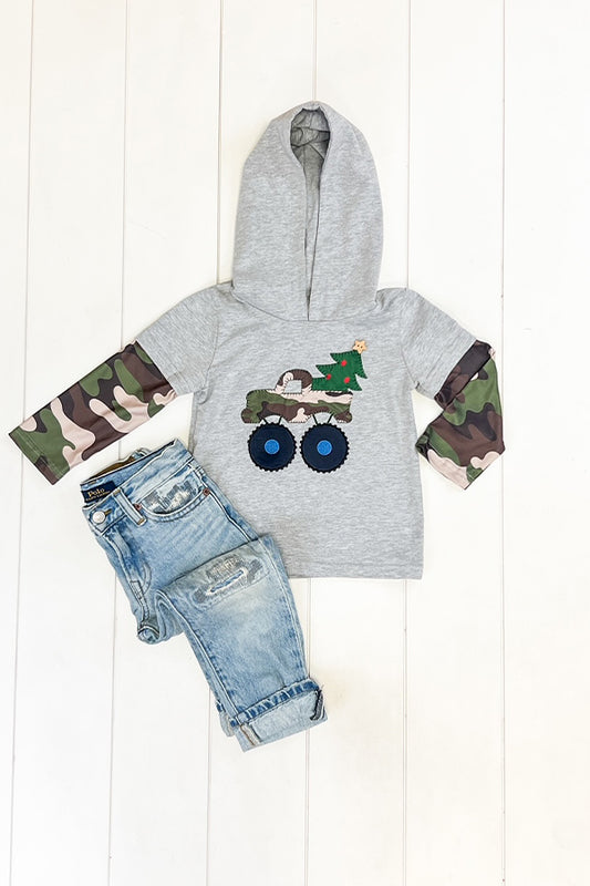 Christmas Camo Monster Truck Hooded Shirt