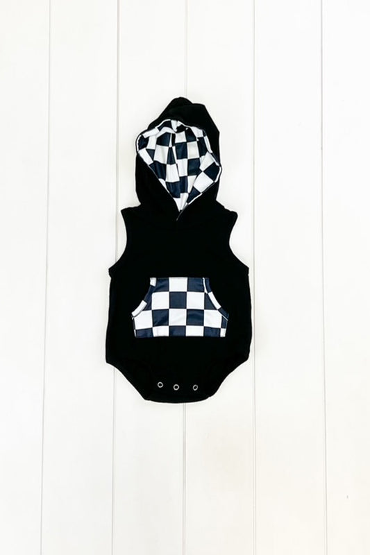 Black Checkered Hooded Onesie