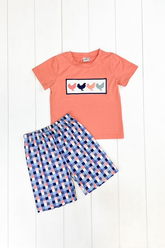 Orange & Navy Chicken Short Set