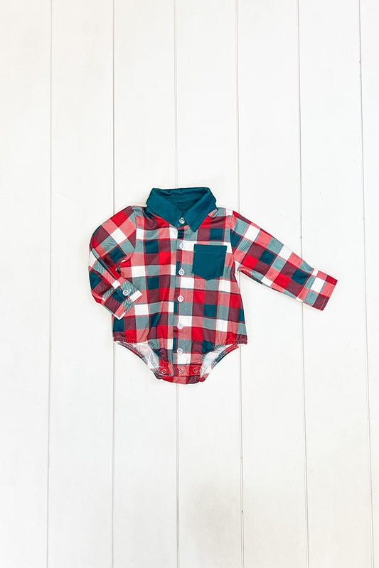 Christmas Checkered Pocket Romper