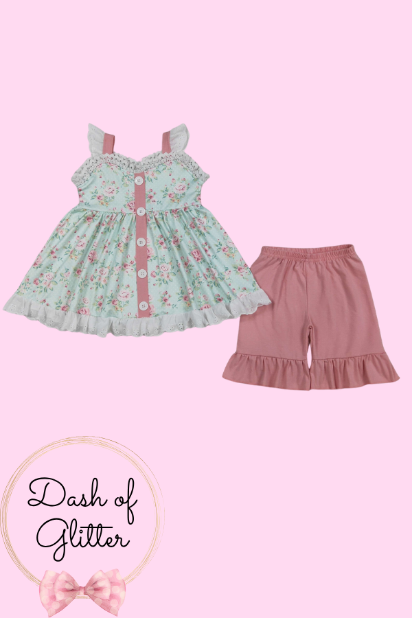 Coral & Aqua Lace Short Set