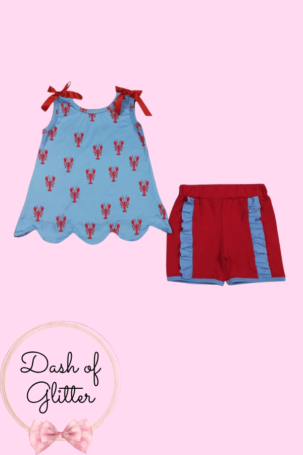 Red & Turquoise Crawfish Short Set