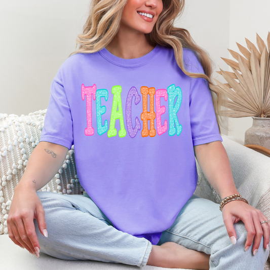 Comfort Colors-Neon Glitter Teacher