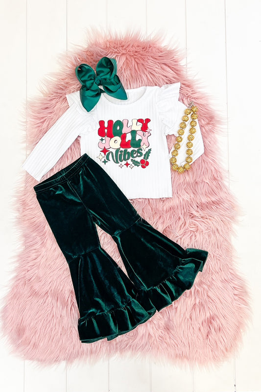 Holly Jolly Vibes Velvet Bell Pant Set