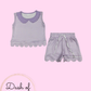 Lavender Gingham Sleeveless Scallop Short Set