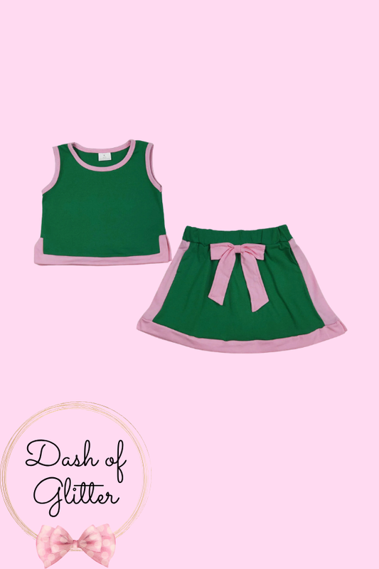 Green & Pink Skirt Set