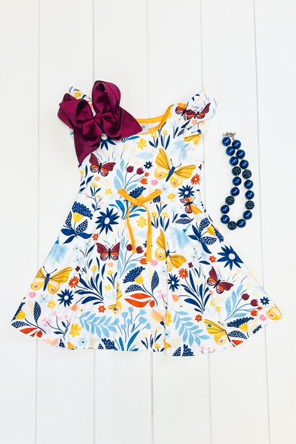 Yellow & Navy Butterfly Dress