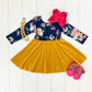 Navy & Mustard Velvet Floral Dress