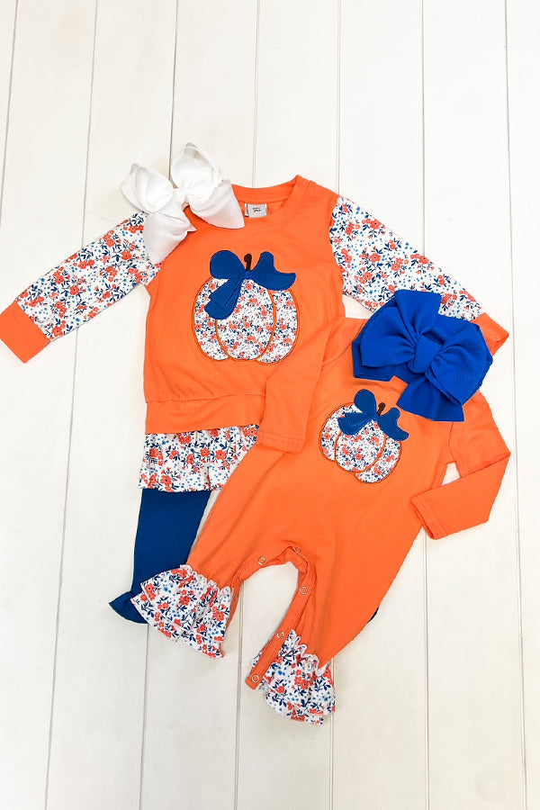 Orange & Blue Floral Pumpkin Pant Set