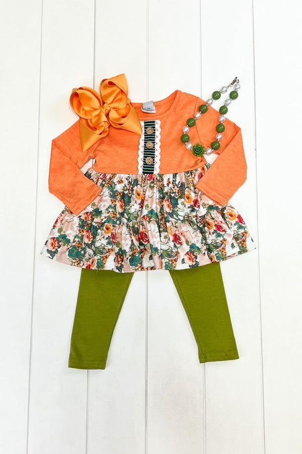 Orange & Olive Floral Pant Set