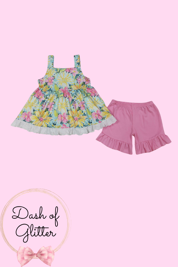 Pink & Yellow Florqal Short Set