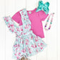Pink & Aqua Floral Suspender Skirt Set