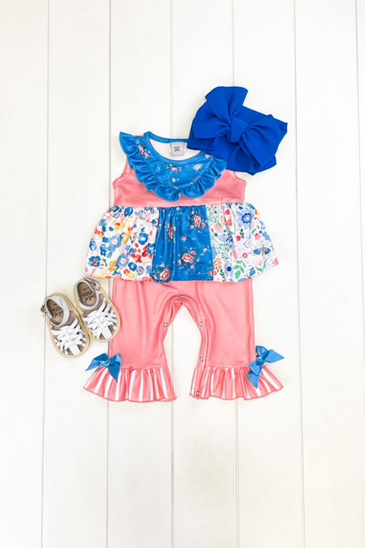 Pink & Blue Floral Romper