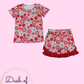 Red & Aqua Floral Short Set