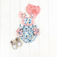 Blue & Pink Stripe Floral Romper
