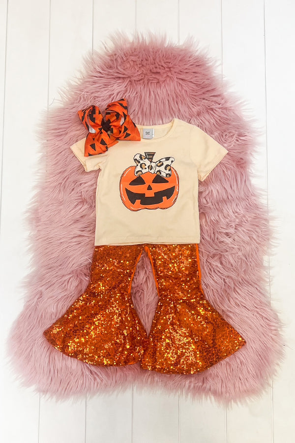 Pumpkin Sequin Bell Pant Set