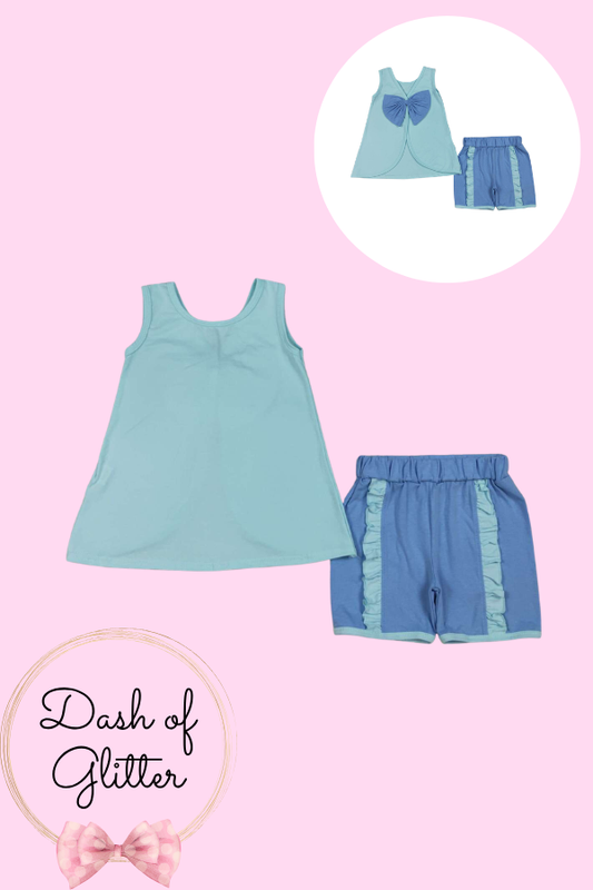 Blue Bow Short Set