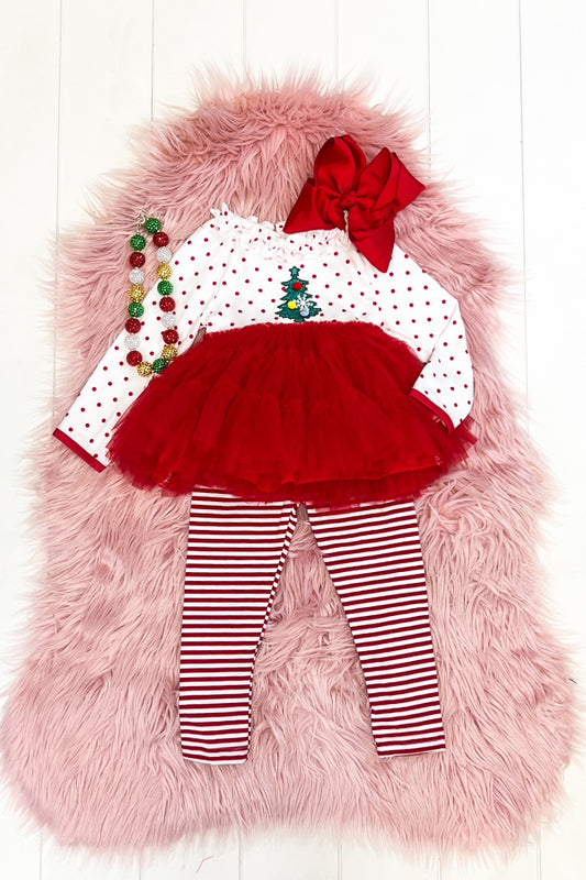 White Polka Dot Tree Tutu Pant Set