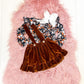 Floral Velvet Suspender Skirt Set