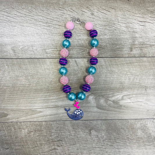 Teal Pink & Purple Whale Rhinestone Necklace
