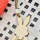 Personalized Wooden Bunny Easter Basket Tag with Bead