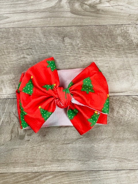 Christmas Tree Fabric Messy Bow Headband
