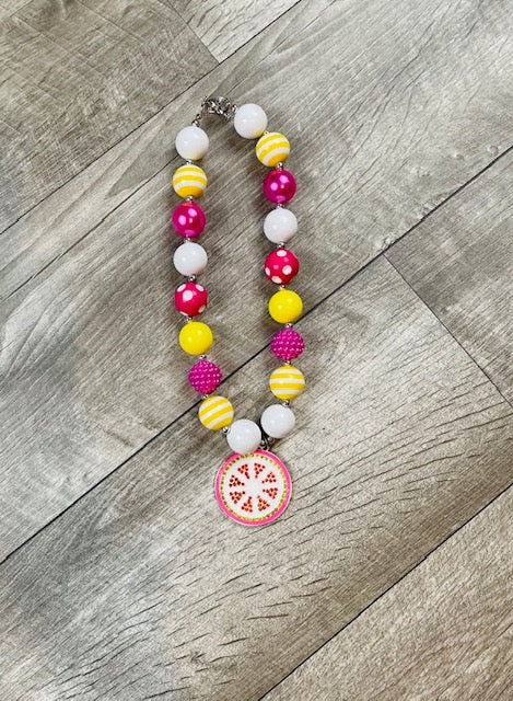 Pink Yellow & White Grapefruit Rhinestone Necklace