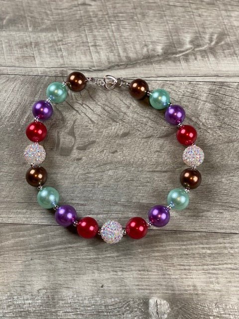 Red Purple Brown & Aqua Necklace