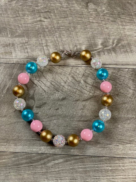 Turquoise Pink Gold & Pearl Necklace