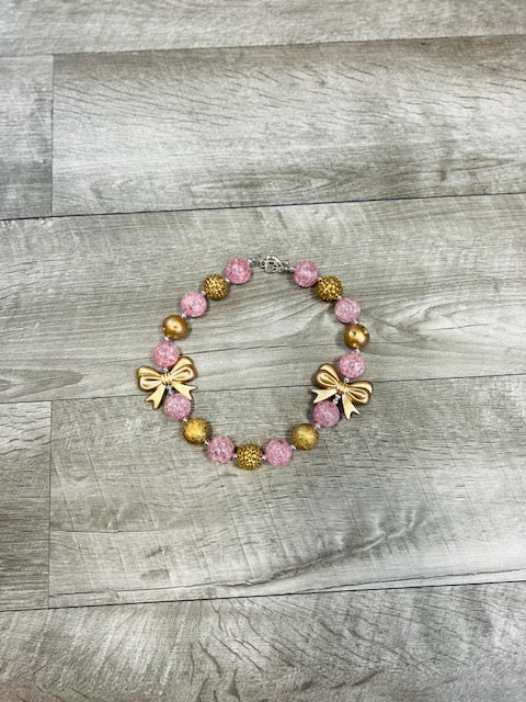 Light Pink & Gold Bow Necklace