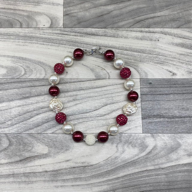 Maroon & Pearl Rose Necklace
