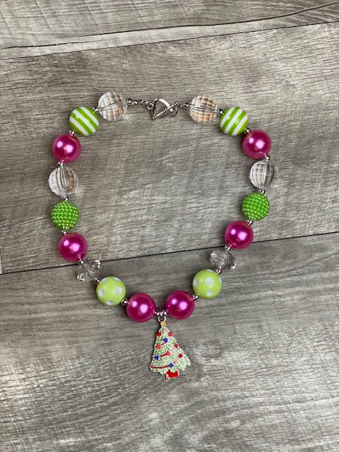 Pink & Lime Christmas Tree Necklace