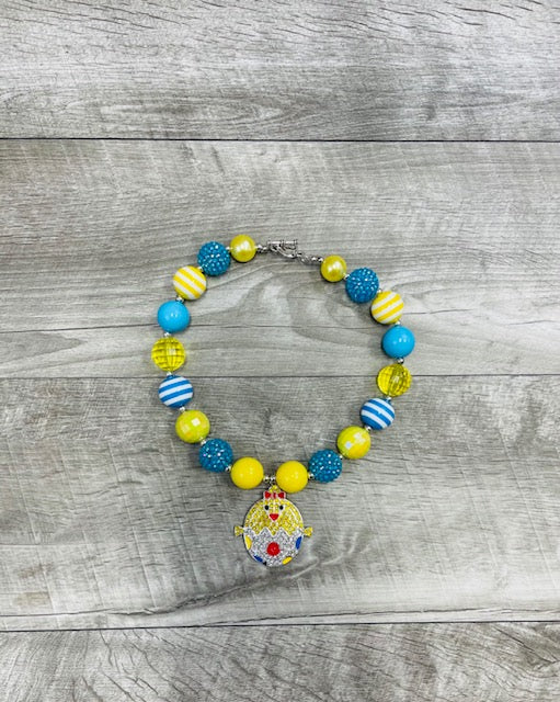 Blue & Yellow Rhinestone Chick Necklace