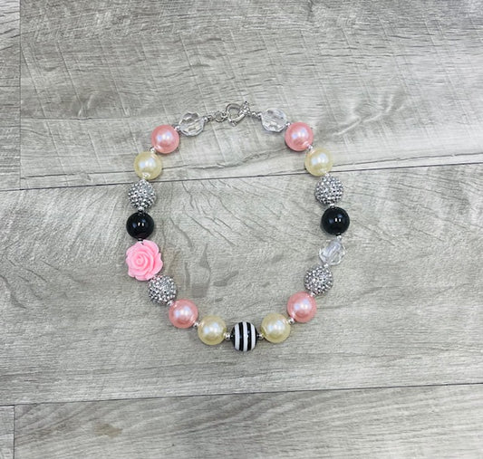 Black Silver & Pink Rose Necklace