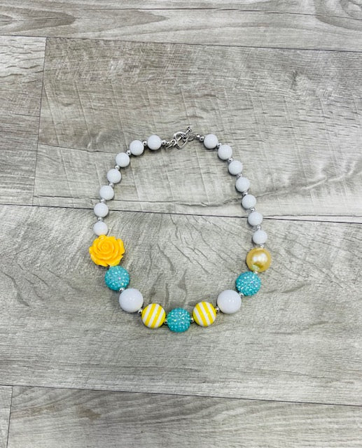 White Aqua & Yellow Rose Necklace