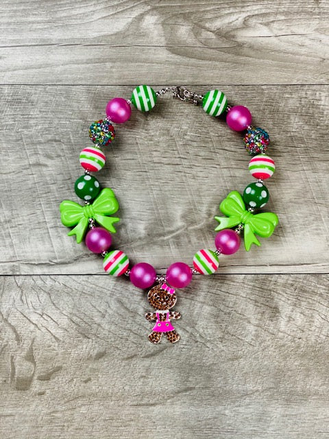 Pink & Lime Gingerbread Girl Necklace