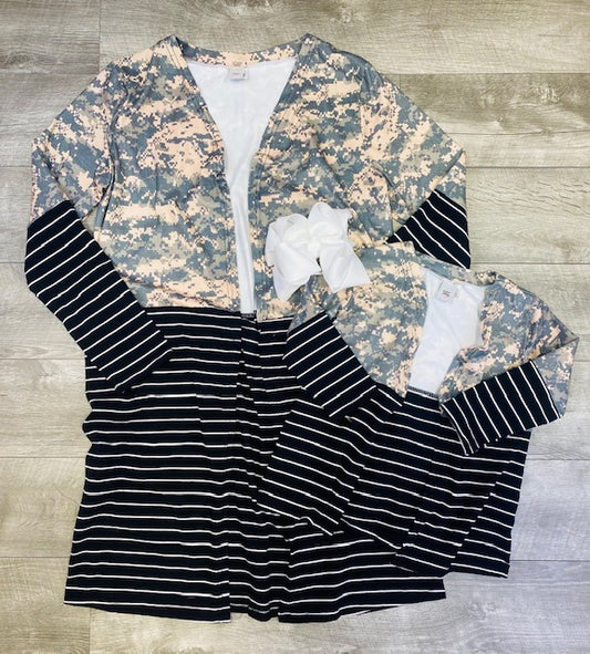 Mommy & Me- Stripe Camo Cardigan