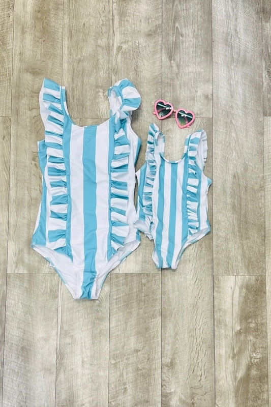 Mama & Me-Turquoise Stripe Swimsuit