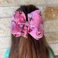Double Stacked Rhinestone-Pink Leopard Santa Bow