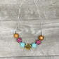 Adjustable- Pink Aqua & Gold Rose Necklace