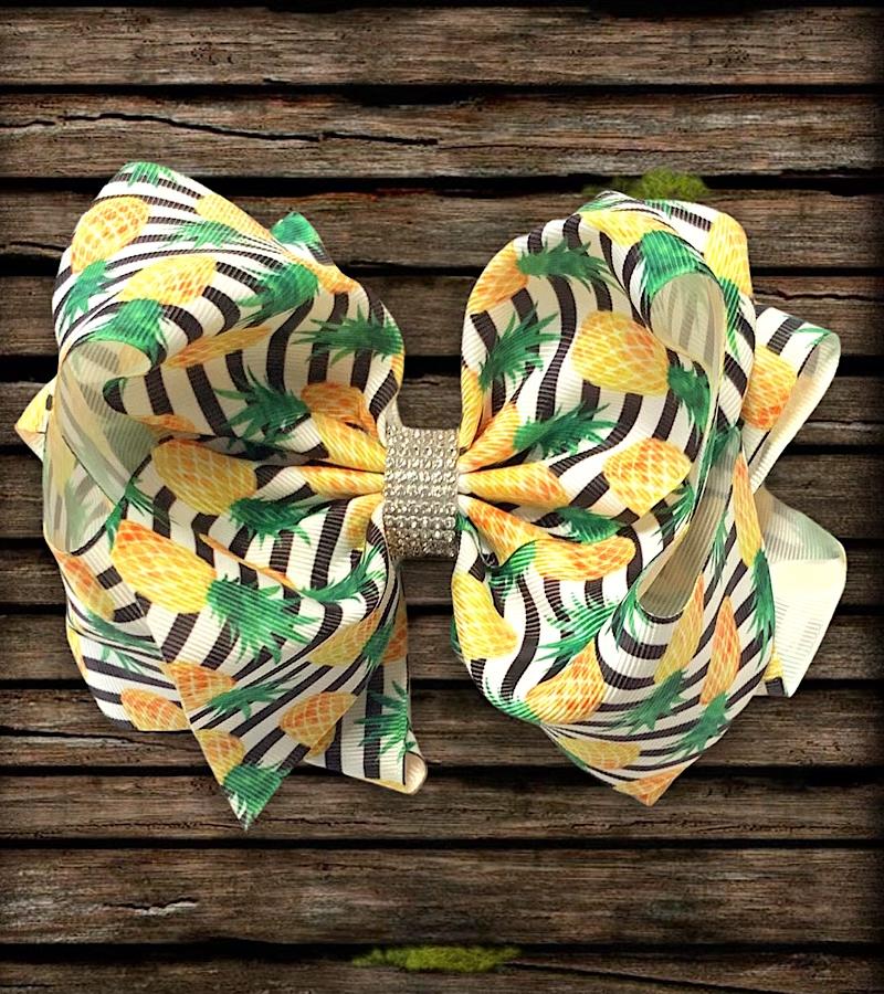 Pineapple Double Stacked Rhinestone Bow