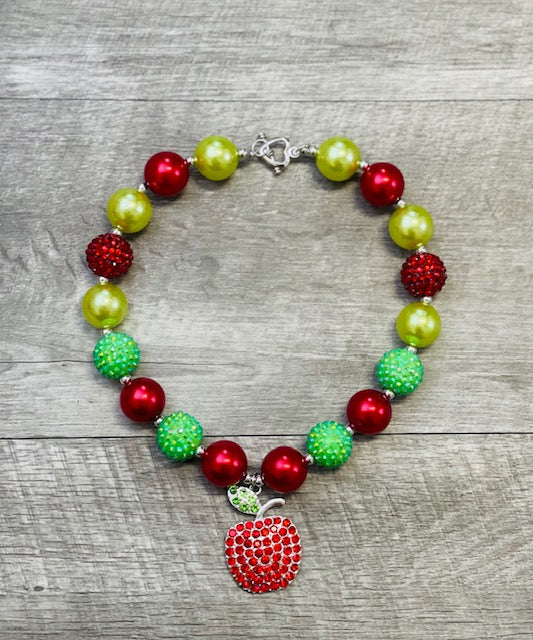 Lime & Red Apple Rhinestone Necklace